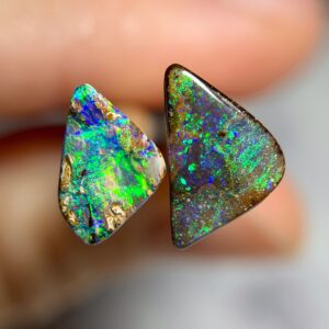 2x Gem Boulder & Wood Replacement Opal Parcel 'Wild Peacock' 2.90ct